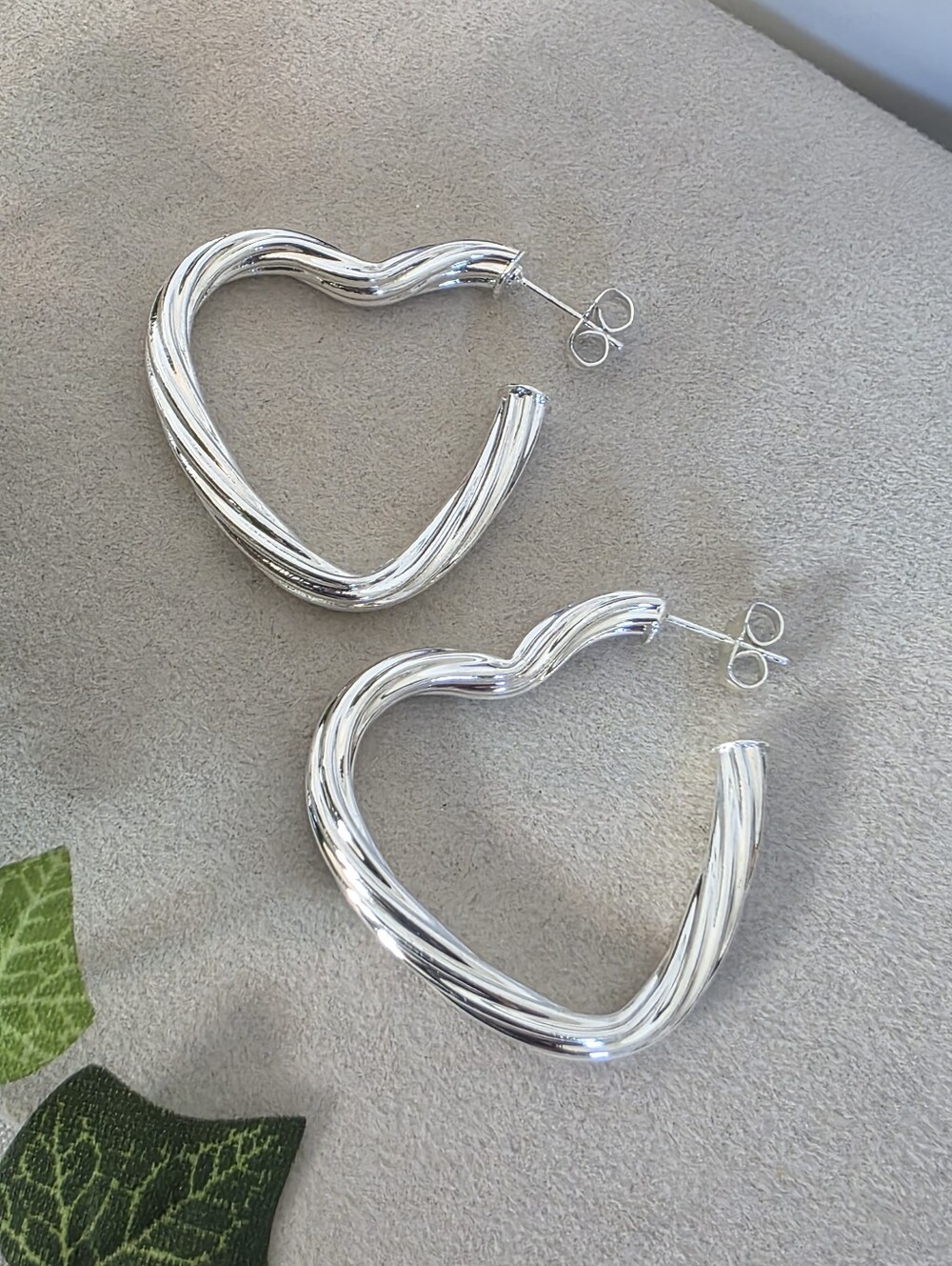 Silver Twisted Heart Hoop Earrings Post Back Statement Jewelry